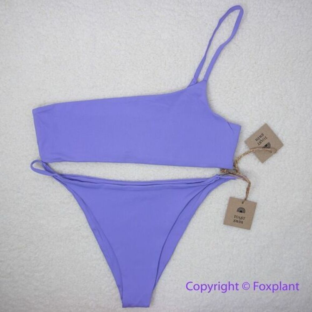 New! Set! Toast‎ Signature One-Shoulder Bikini Top, String Bottom, purple